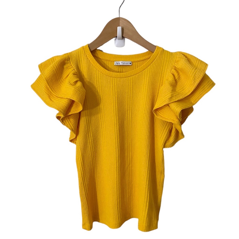 [ZARA] Ruffle Sleeve Ribbed Top